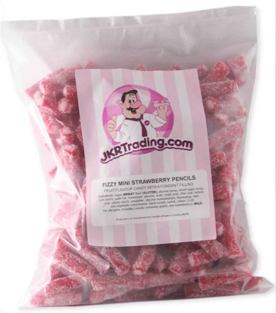 Mini Fizzy Strawberry Pencils Sour Strawberry Bites 1kg Share Bag Jkr