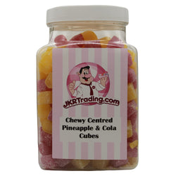 Chewy Cola And Pineapple Cubes In A Rectangular Gift Jar