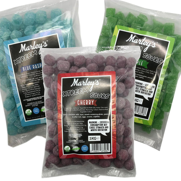 Xtreem Sours, Extreme Sours 1KG Bags Boiled Sweets 3 Amazing Flavours Apple, Raspberry And Cherry