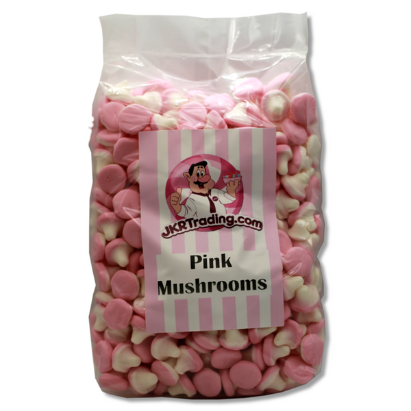 Pink Jelly Mushrooms 1KG Value bag Strawberry Flavoured Mushroom Shaped Sweets