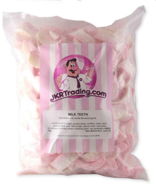 Dusted Milk Teeth 1KG Value Bag Retro Novelty Milk Flavoured Sweets in 1KG Bag