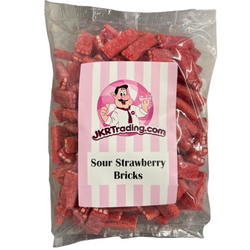 Sour Strawberry Bricks 1KG Sharebag Of Fizzy Strawberry Bricks
