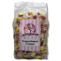 Wrapped Rhubarb And Custard Flavoured Boiled Sweets 1KG Sharebag